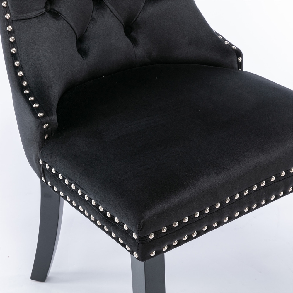 2 Piece Luxury Tufted Velvet Dining Chairs with Wood Legs   Nailhead Trim