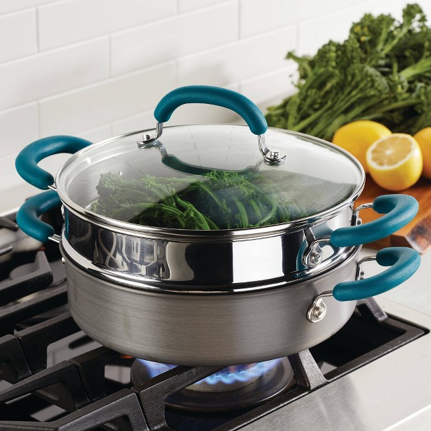 Rachael Ray Create Delicious 3qt Hard Anodized Nonstick Saute Pan With Steamer Teal Handles