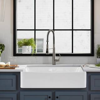 Interbath White Fireclay 33 in. Single Bowl Farmhouse Apron Kitchen Sink ITBDL332010