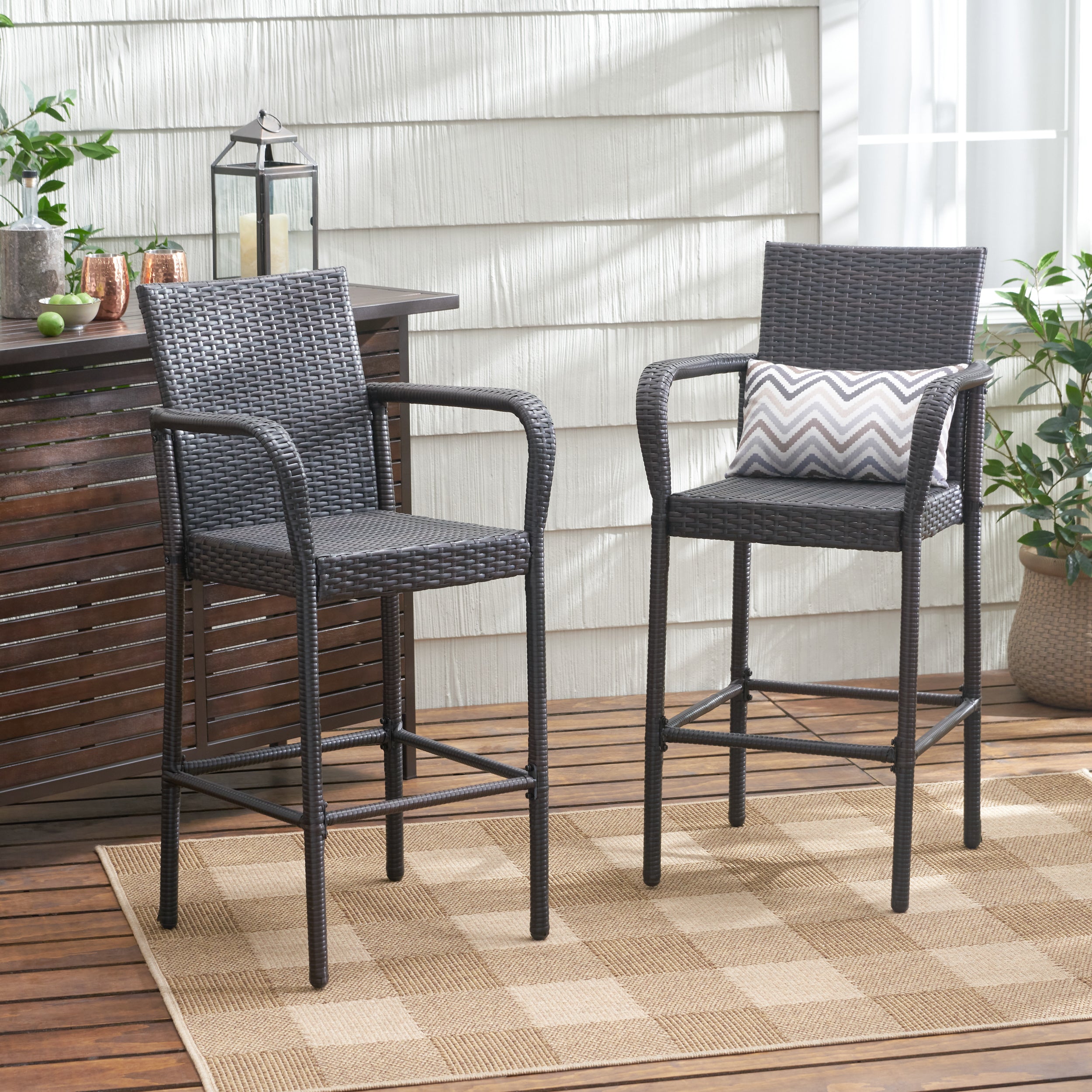 Stewart 30-Inch Outdoor Brown Wicker Barstool (Set of 2)