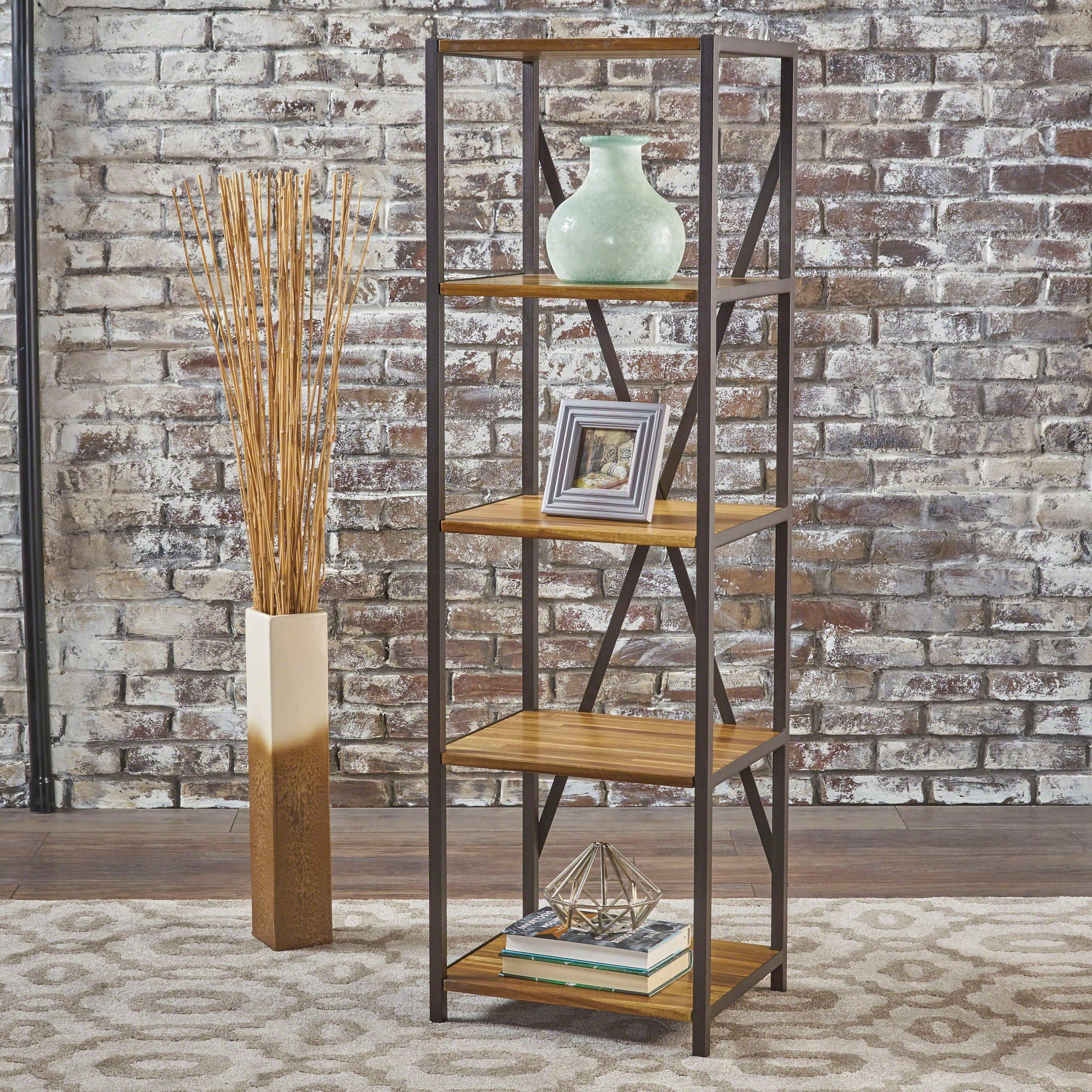 Relee 4 Shelf Wood & Metal Etagere Bookcase