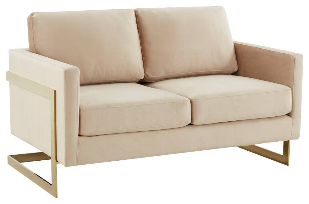 LeisureMod Lincoln Modern Velvet Loveseat With Gold Frame   Contemporary   Loveseats   by LeisureMod  Houzz