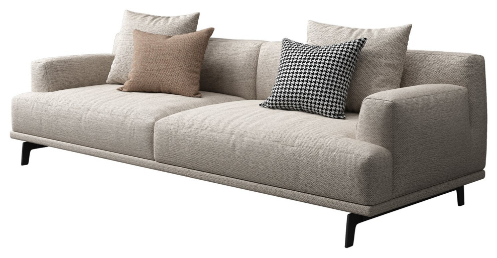 Square Arm Upholstered Fabric Straight Sofa  Beige   Midcentury   Sofas   by Wayright，LLC  Houzz