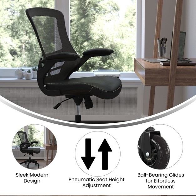 Flash Furniture Kelista Mid back Swivel Ergonomic Task Office Chair With Flip up Arms And Transparent Roller Wheels