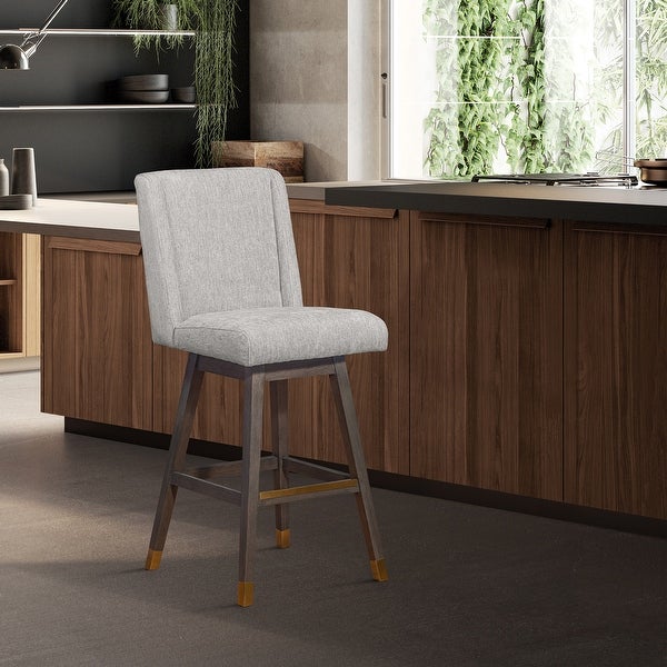 Stancoste Swivel Bar or Counter Stool in Oak Wood Finish with Fabric