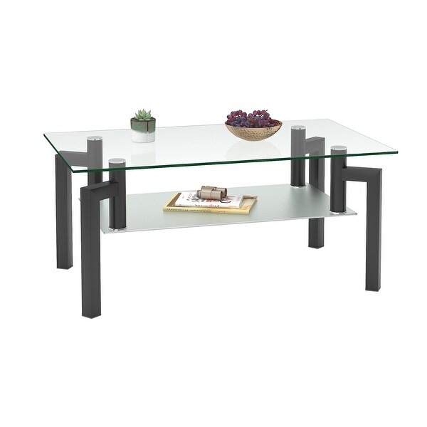 Modern Glass Coffee Table， Clear Coffee Table Side Center Tables