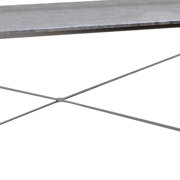 Sled Base Rectangular Table with X shape Back and Wood Top，Gray and Silver - 28 H x 22 W x 47 L Inches