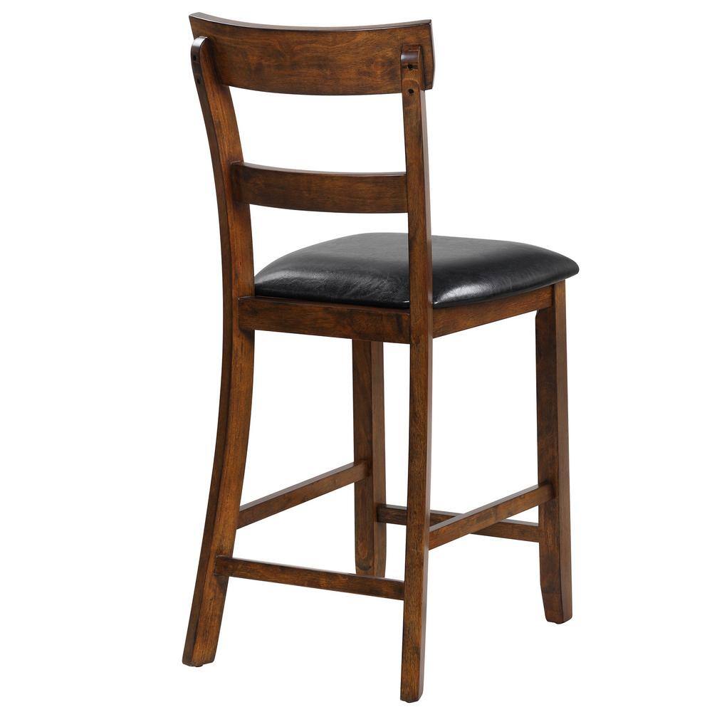 HONEY JOY Bistro Brown and Black Upholstered Bar Stools Vintage Wooden Dining Chair for Kitchen (Set of 2) TOPB004419