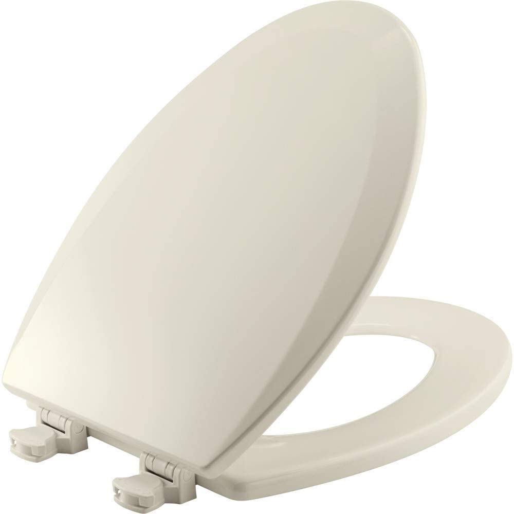 Bemis Wood Elongated Toilet Seat with Easy Clean， Change Hinge， Biscuit/linen