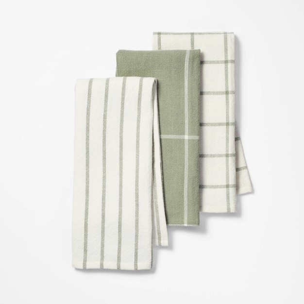 3pk Kitchen Towels Sage Green