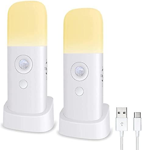 2 Pack Motion Sensor Night Light Indoor， USB Rechargeable Dimmable LED Light