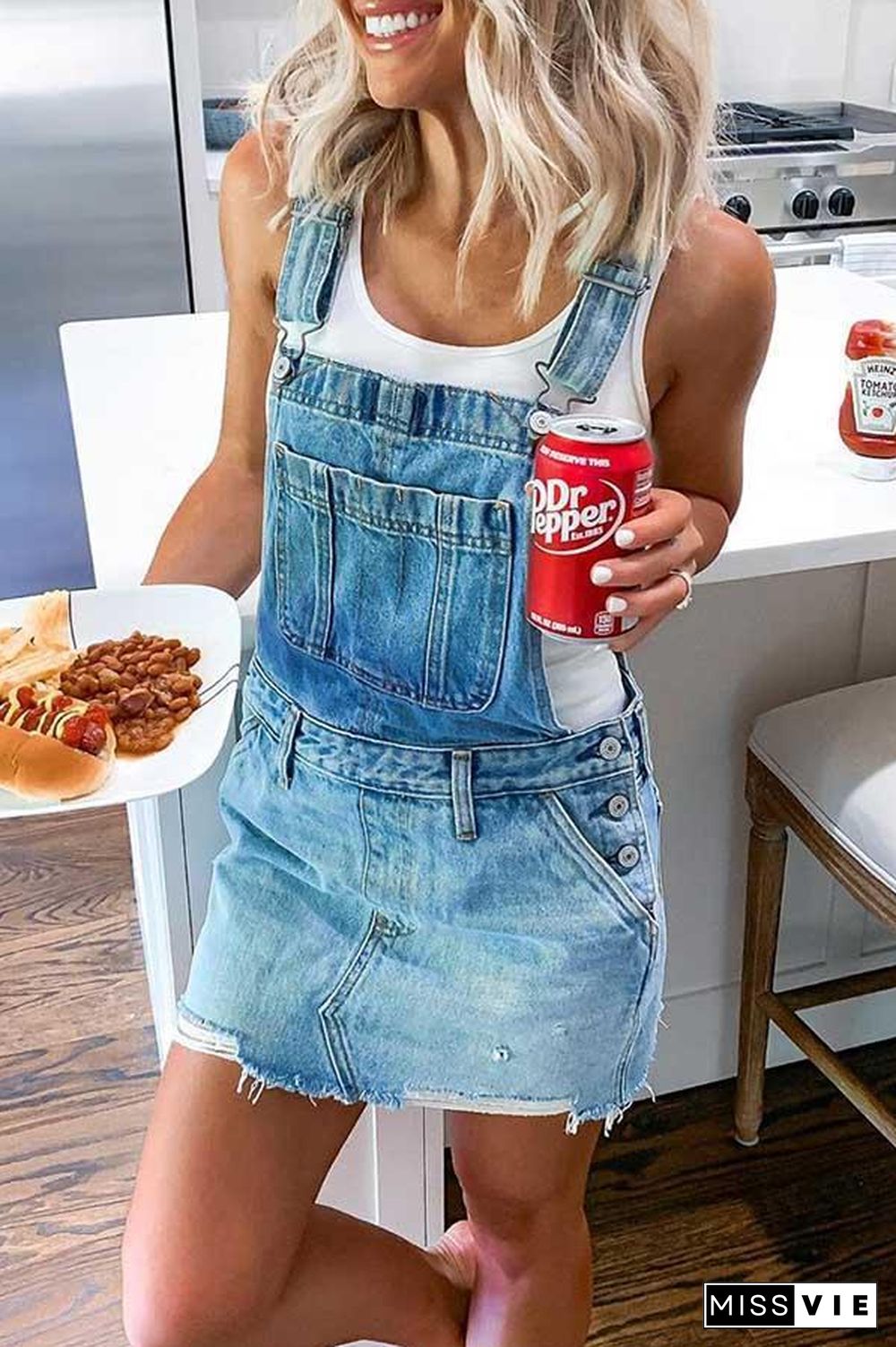 Blue Denim Casual Overall Mini Dress P10252