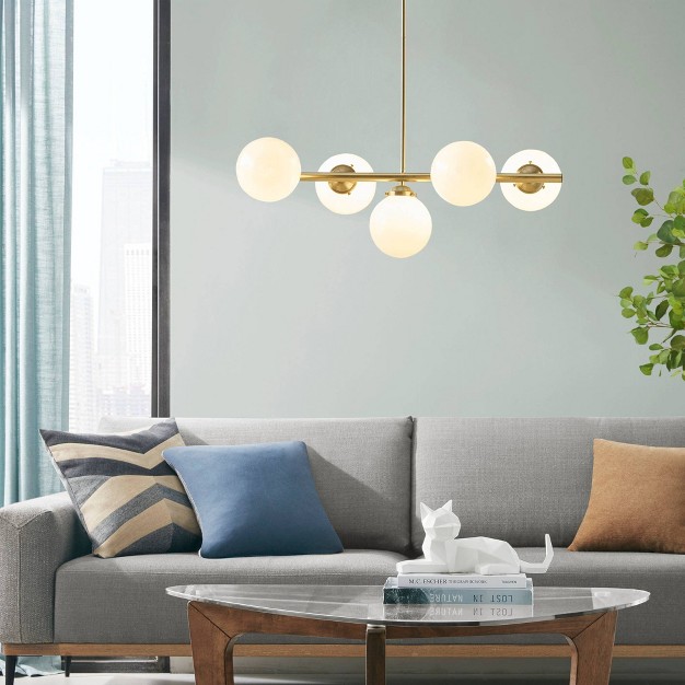 5 light Aurelia Chandelier With Frosted Glass Globe Gold Ink ivy