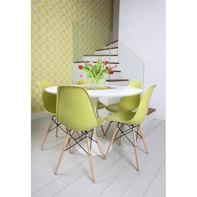 Set of 2 Designer Plastic Eiffel Chairs Solid Wood Legs Retro Dining Molded Shell Hotel Dowel For Kitchen Bedroom Work