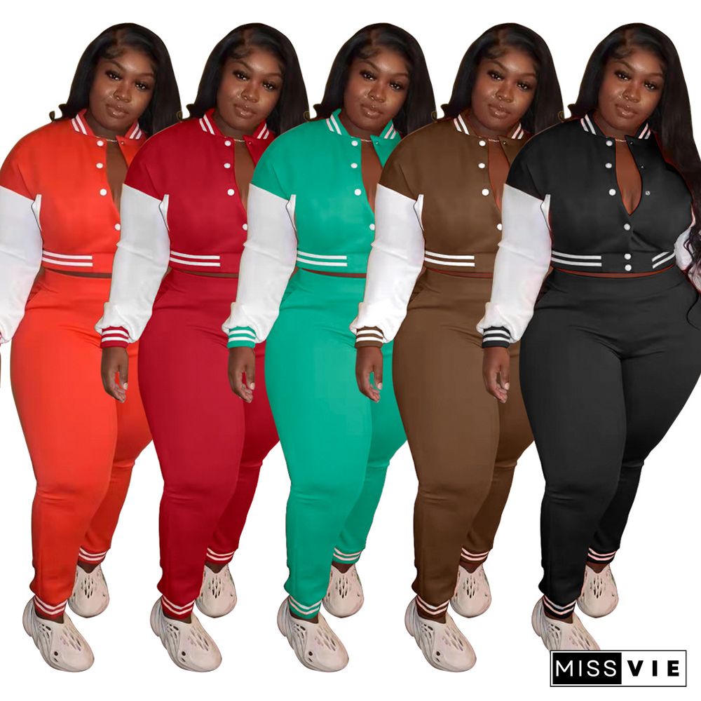 Plus Size Baseball Jacket Pants Jogger Sport Suit