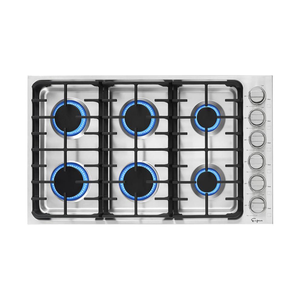 Empava Builtin 36 in Gas Cooktop in Stainless Steel with 6 Burners Gas Stove including Power Burners and Side Control Knobs