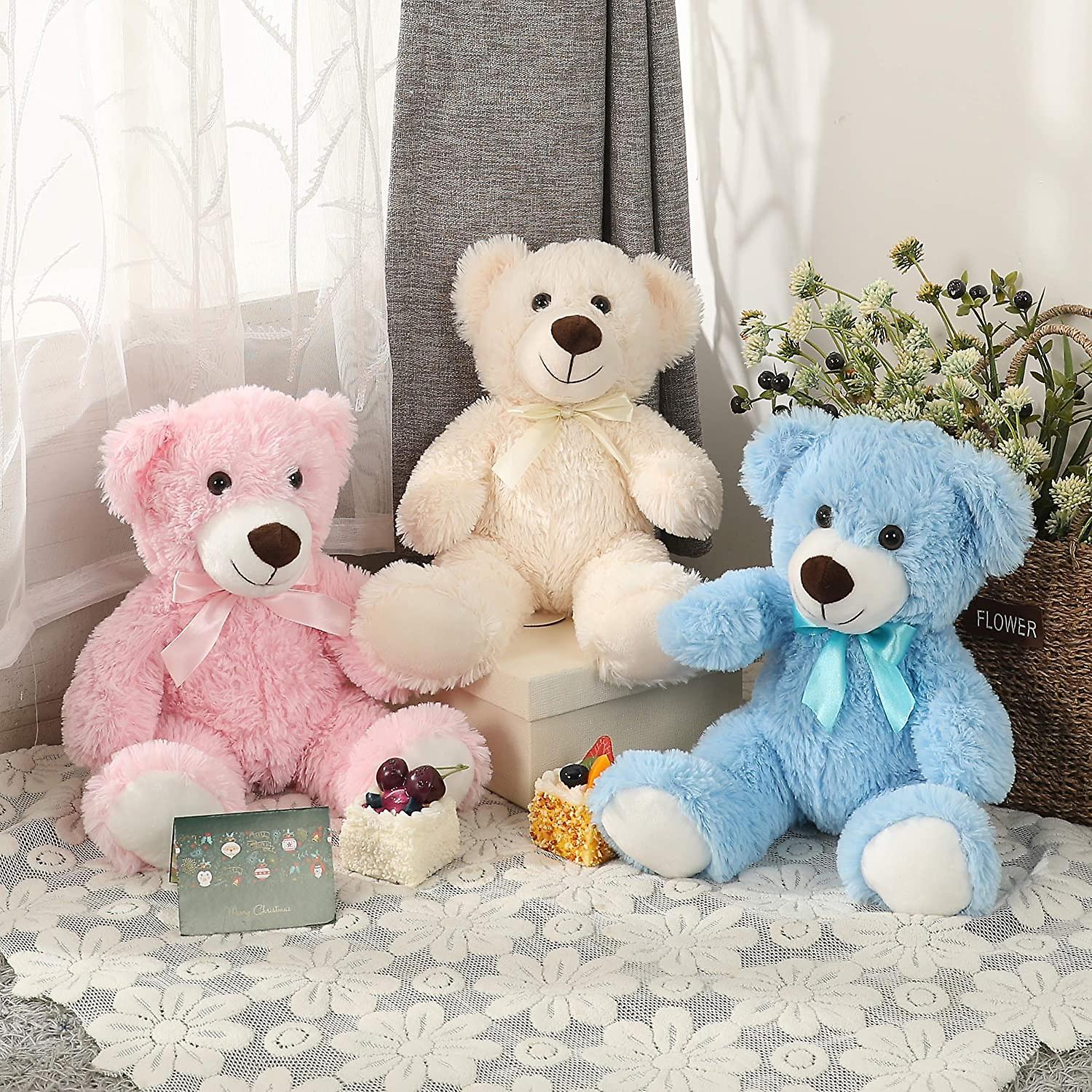 Cute Teddy Bear Stuffed Animal Soft Plush Bear Toy For Kids Boys Girls，as A Gift For Birthday/christmas/valentine's Day 13.8 Inch (3 Packs，3 Colors)