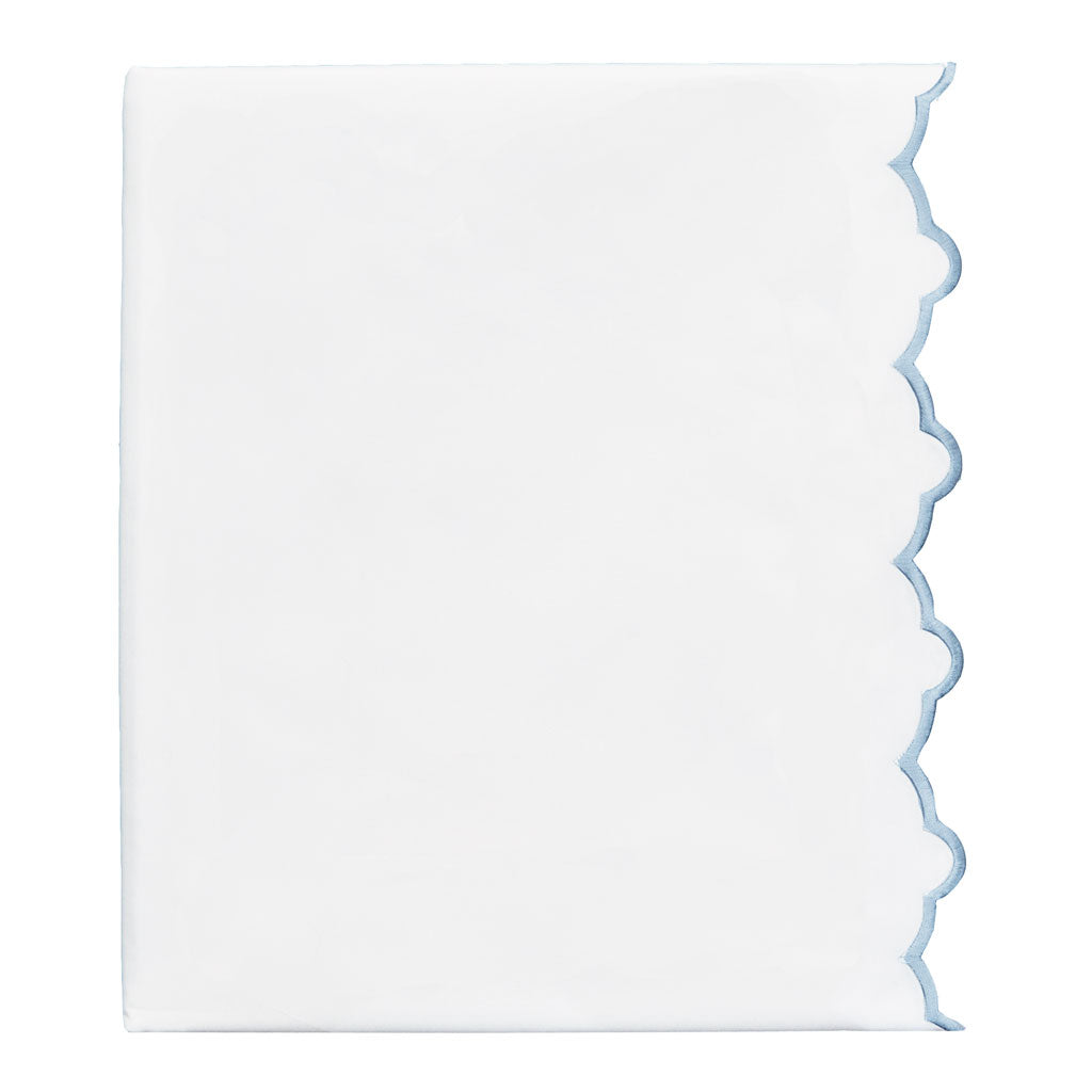 French Blue Scalloped Embroidered Flat Sheet