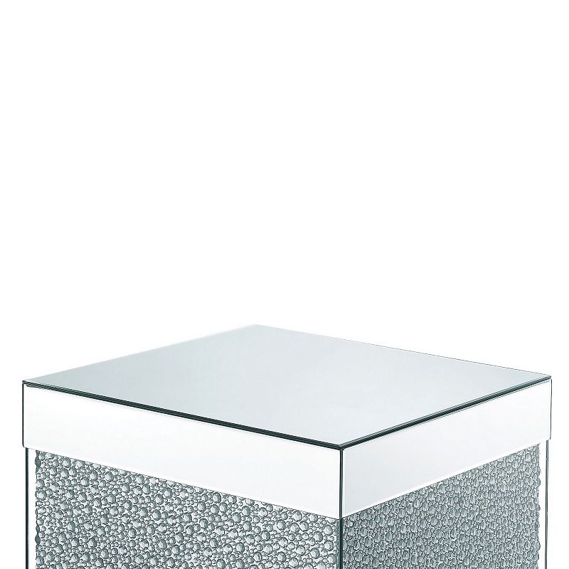 Contemporary Square Wooden End Table with Faux Crystal Inlays， Silver