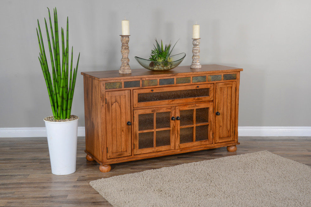 64 quotRustic TV Stand Media Console Counter Height With Drawers   Traditional   Entertainment Centers And Tv Stands   by Sideboards and Things  Houzz