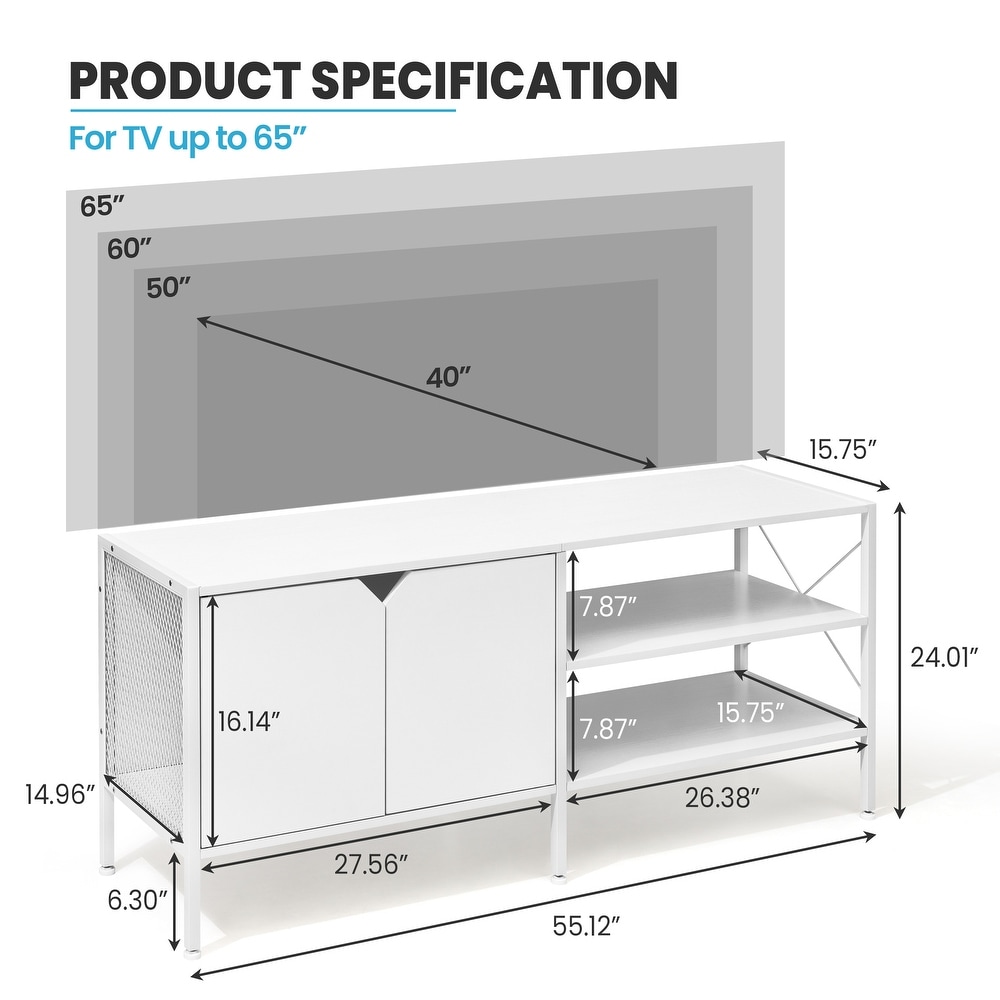 Crestlive TV Stand White 55 inch for TV up to 65\