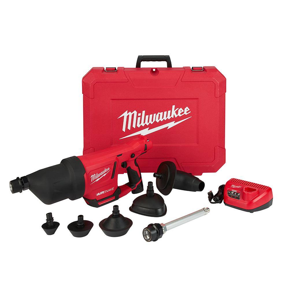 MW M12 12V Lithium-Ion Cordless Drain Cleaning Airsnake Air Gun Kit with M12 HACKZALL Reciprocating Saw 2572B-21-2420-20