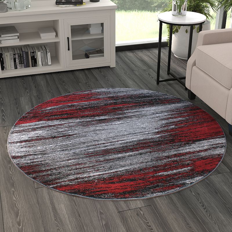 Masada Rugs Masada Rugs Trendz Collection 5'x5' Round Modern Contemporary Area Rug in Red， Gray and Black - Design Trz863