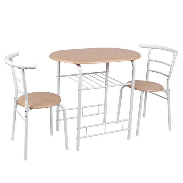 3 Piece Metal and Wood Dining Set， Include 1 Table and 2 Chairs， Grey Color (2 People Seating Capacity)