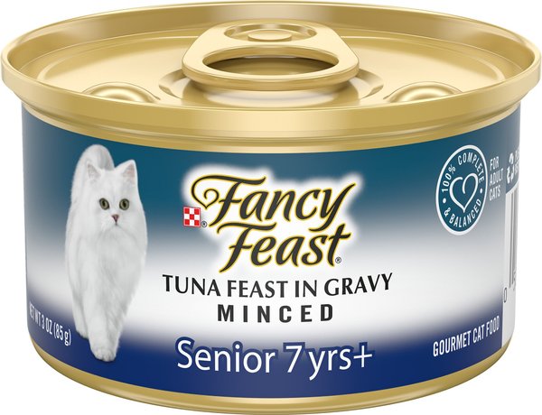 Fancy Feast Tuna Feast in Gravy Minced Senior 7+ Canned Cat Food， 3-oz can， case of 24