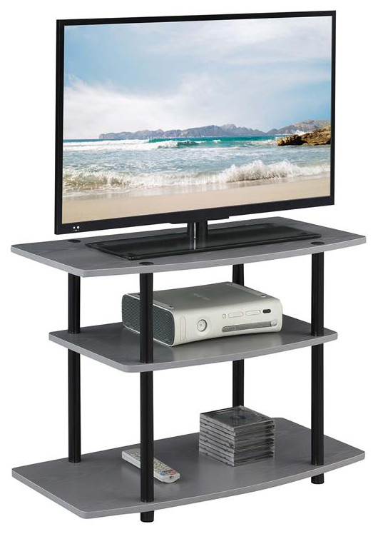 Designs2Go Three Tier 32 quotTV Stand in Gray Wood and Black Stainless Steel Frame   Transitional   Entertainment Centers And Tv Stands   by Homesquare  Houzz