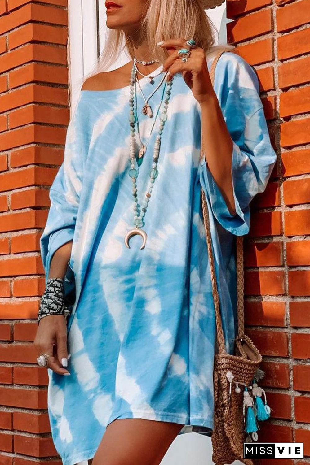 Round Neck Tie Dye Baggy Casual Dress