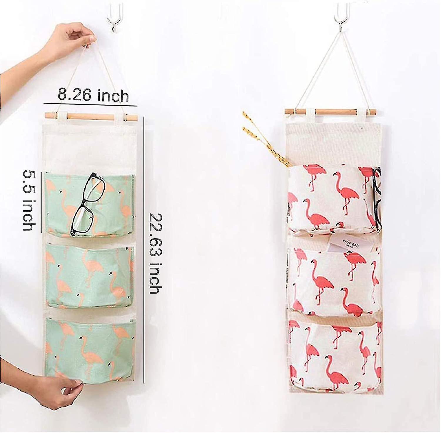 Wall Hanging Storage Bag 2 Packs， Linen Hanging Storage Organiser， Over Door Storage 3 Pockets Storage Bag With Waterproof Pe Coated Interior For Door