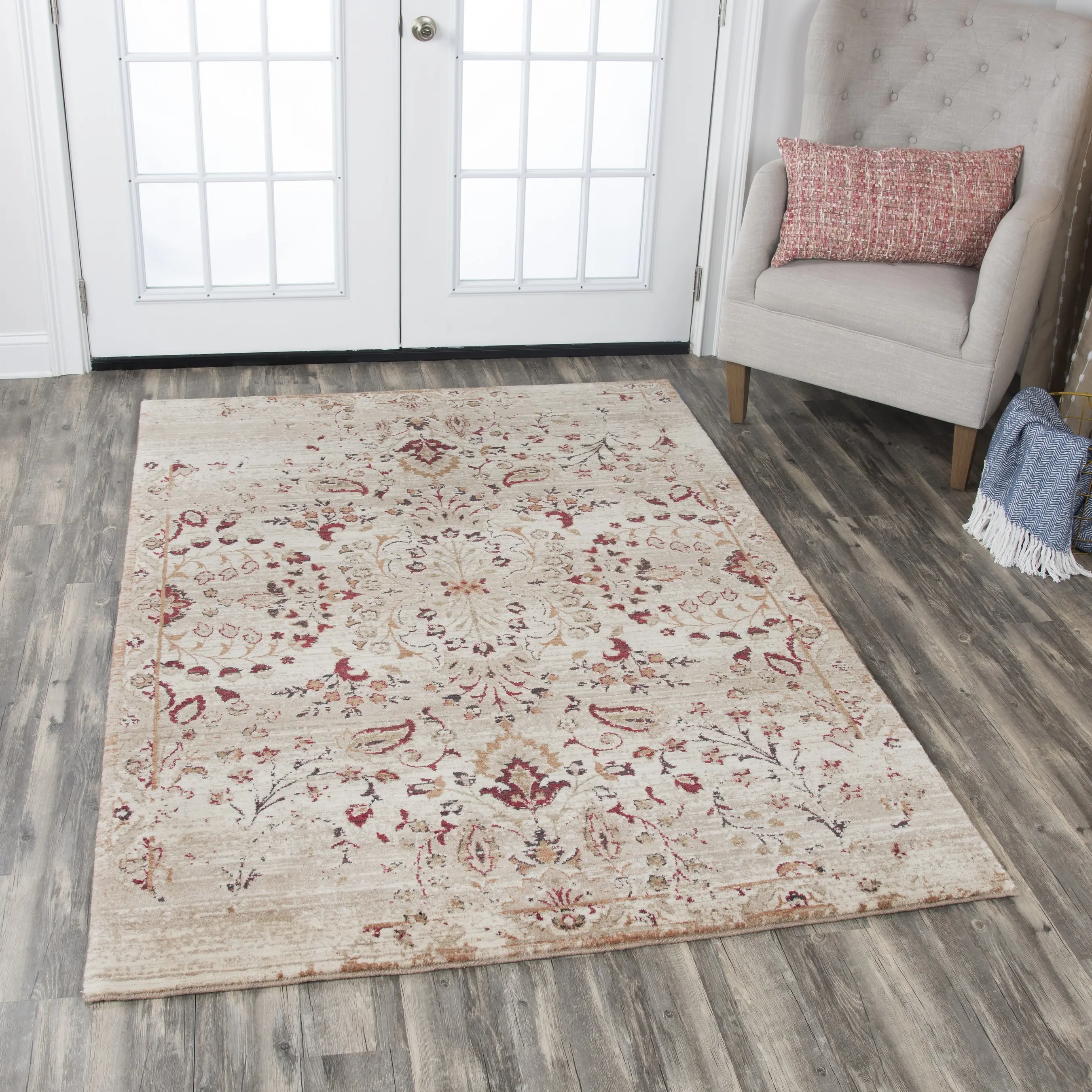 Gossamer 5 x 8 Medium Ivory， Gold and Red Area Rug