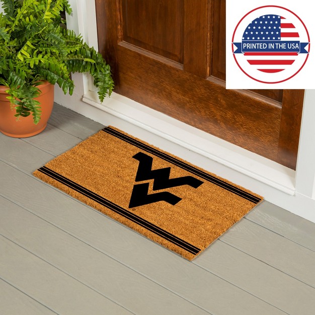 Evergreen West Virginia University Logo Turf Mat Brown 28 X 16 Inches Indoor Outdoor Doormat