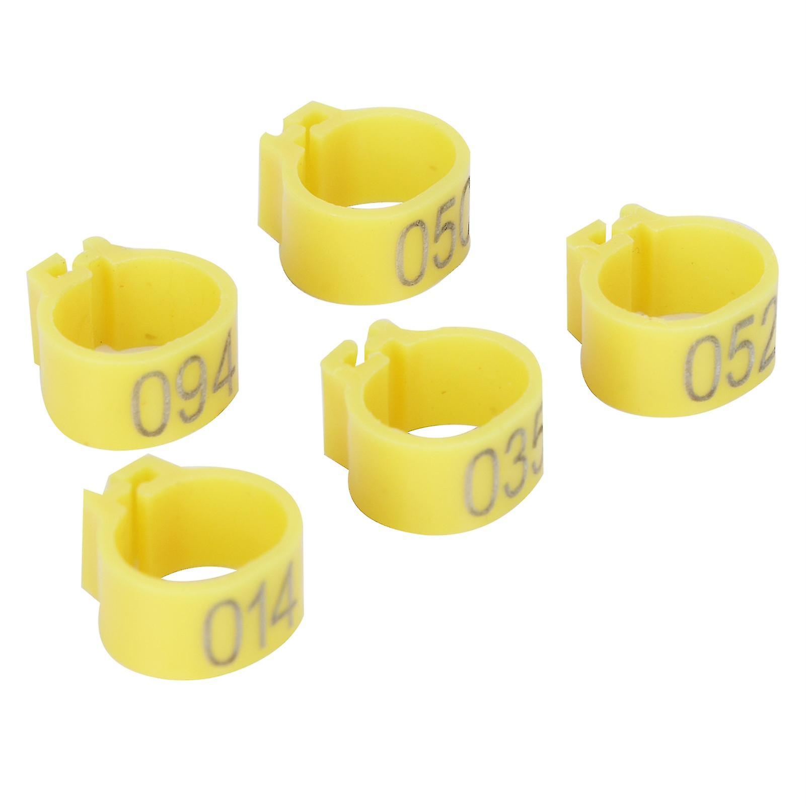 100Pcs Bird Foot Rings Bands 10mm 001-100 Numbered Pigeons Identify Clip Poultry SupplyYellow