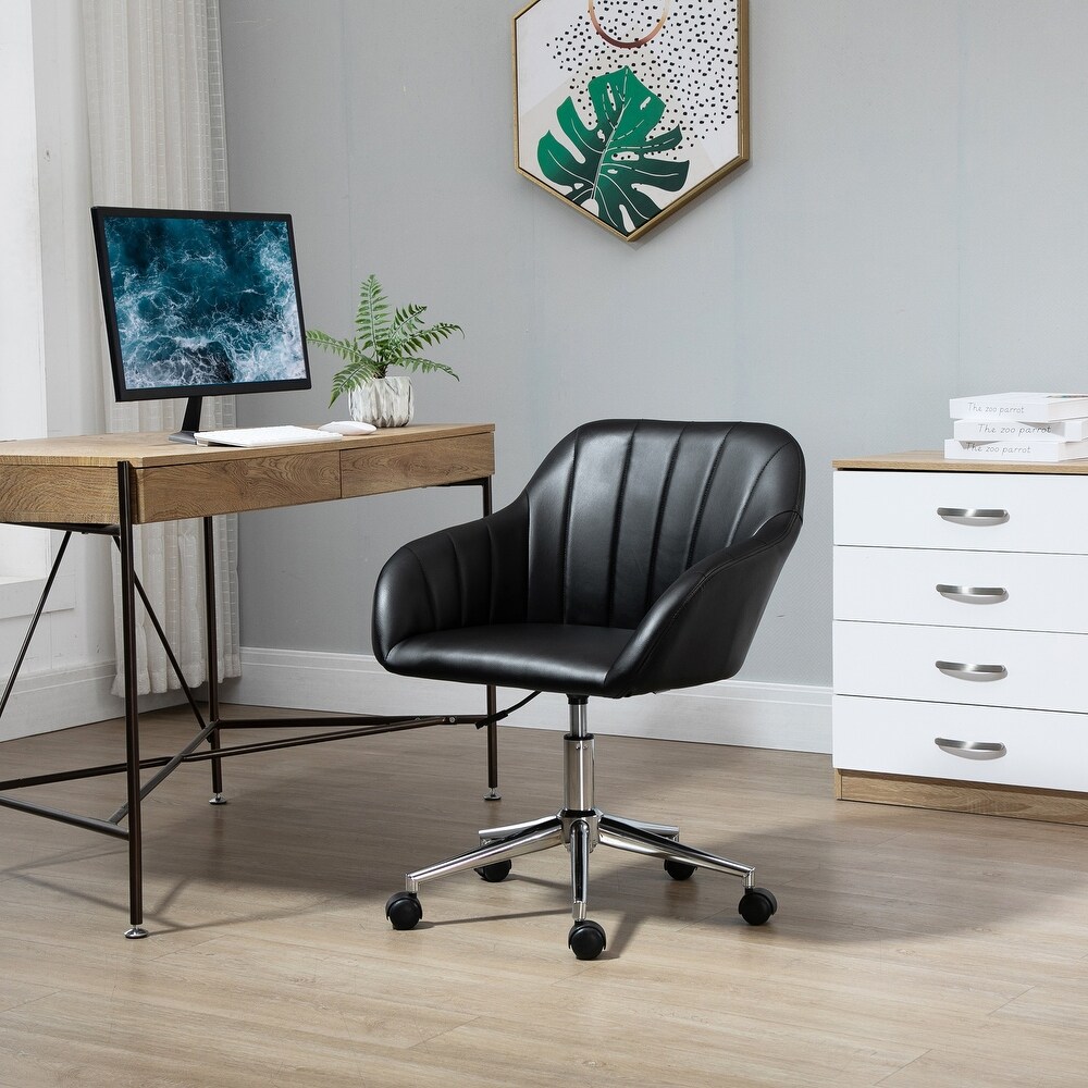 Vinsetto Mid Back Home Office Chair Computer Desk Chair with PU Leather  Adjustable Height  Swivel Wheels for Study  Bedroom