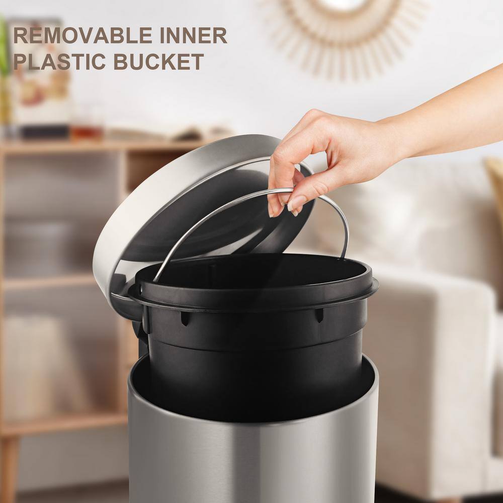 Innovaze 1.3 Gal. Stainless Steel Brushed Fingerprint-Resistant Round Step-on Trash Can MGCS-AS2004