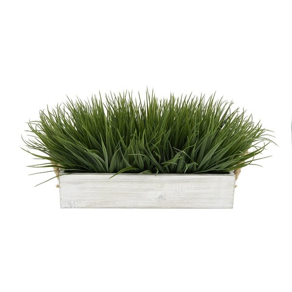 Faux Green Farm Grass in Large Washed Wood Trough with Rope Handles