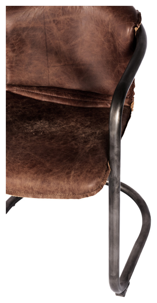 Benedict Dining Chair Grazed Brown Leather  Set of 2   Industrial   Dining Chairs   by Moe  x27s Home Collection  Houzz