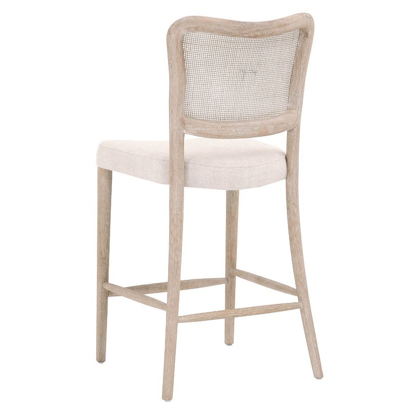 Cane Back Wooden Frame Counter Stool with Padded Seat， Beige