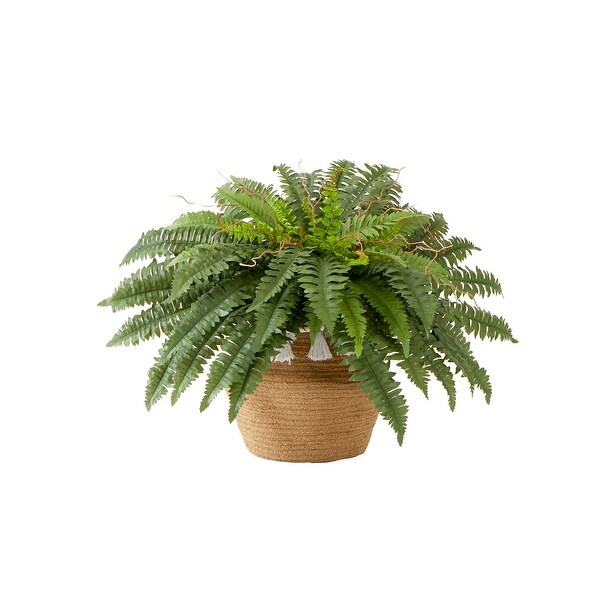 23Artificial Boston Fern Plant in Handmade Jute and Cotton Basket with Tassels DIY KIT