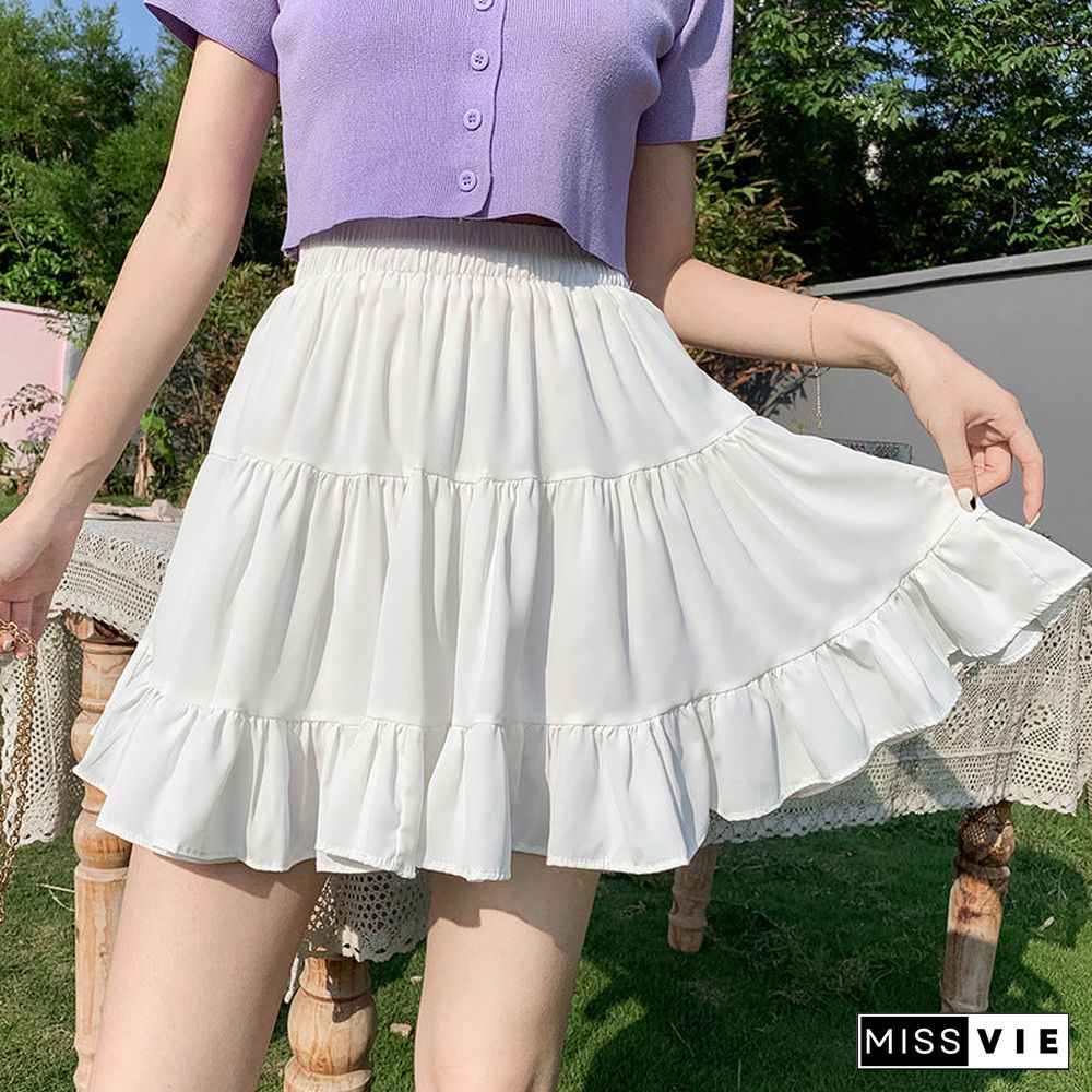 Slimming Ruffled Band Waist Layered Ruffle Mini Skirt