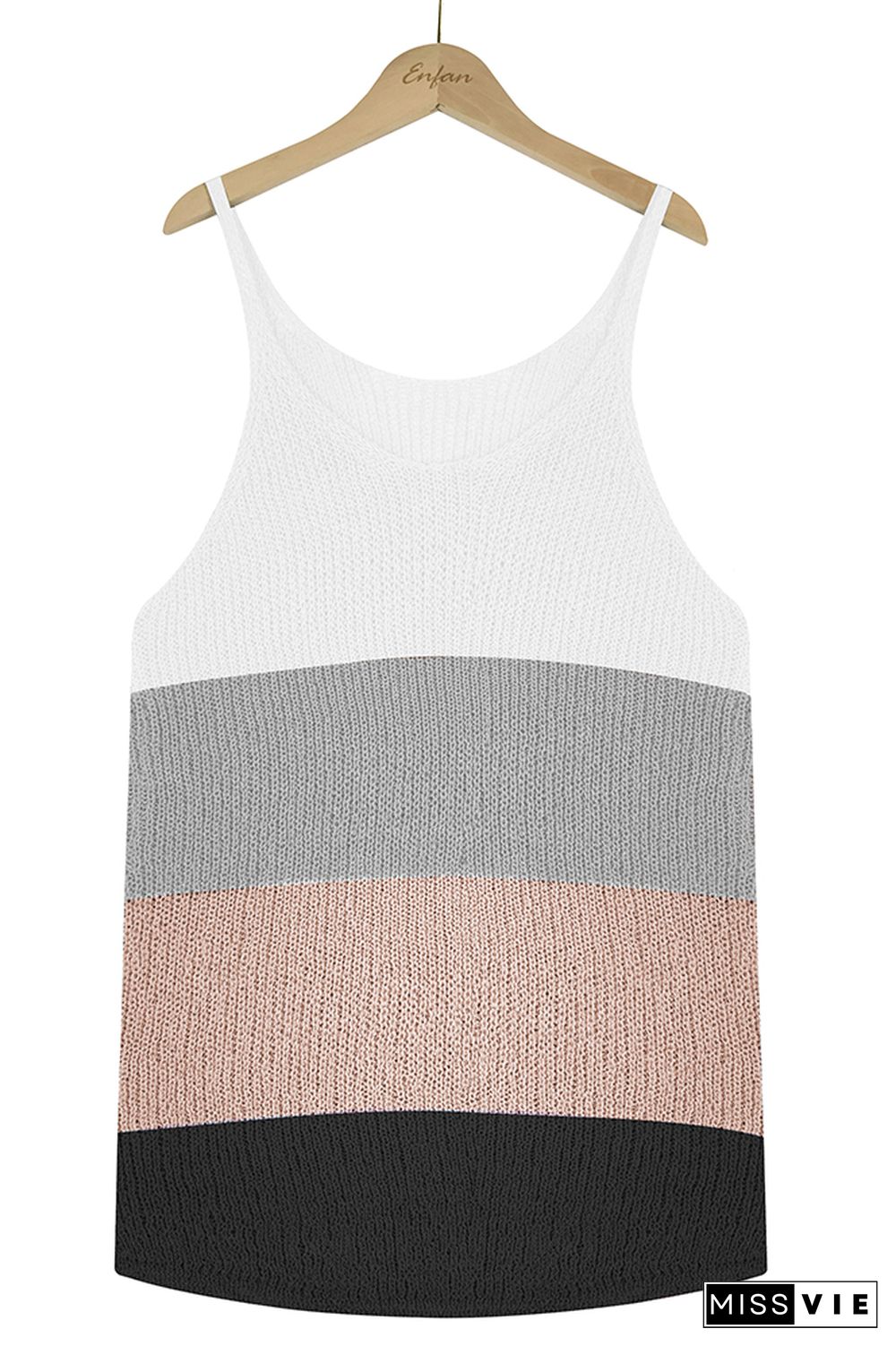 Color Block and Plain U Neck Knit Tank Top