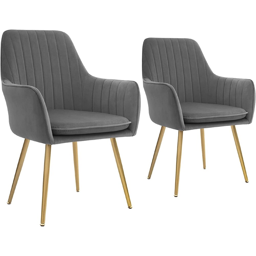 CangLong Modern Accent Arm Chairs with Golden Metal Legs  Set of 2