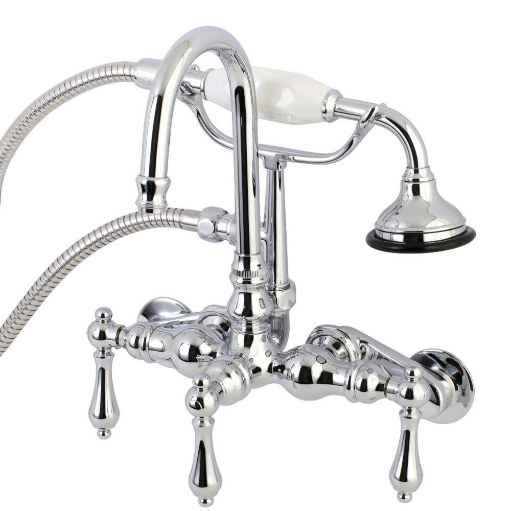 Kingston Brass Vintage Adjustable Center 3-Handle Claw Foot Tub Faucet with Handshower in Chrome HAE302T1