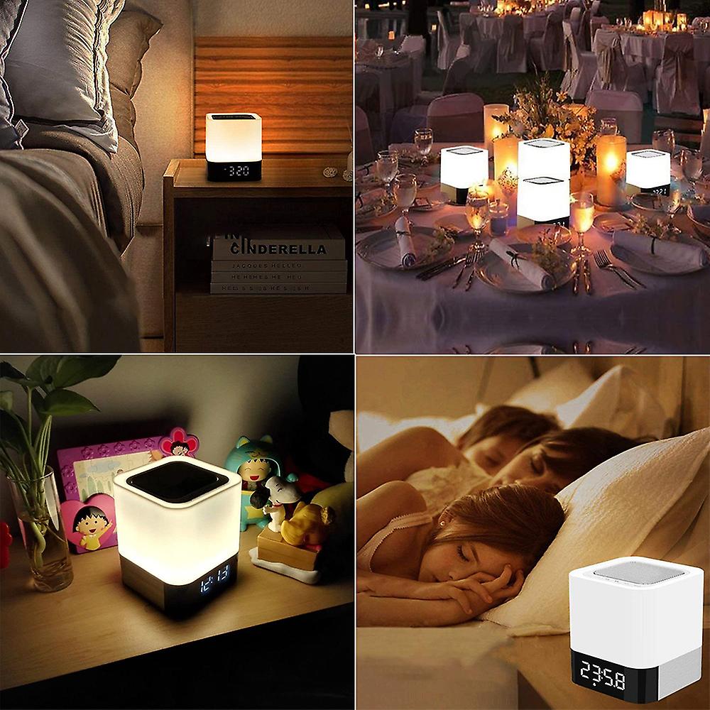 Led Night Light Bluetooth Speaker Dimmable Touch Control Table Lamp Alarm Clock(white)