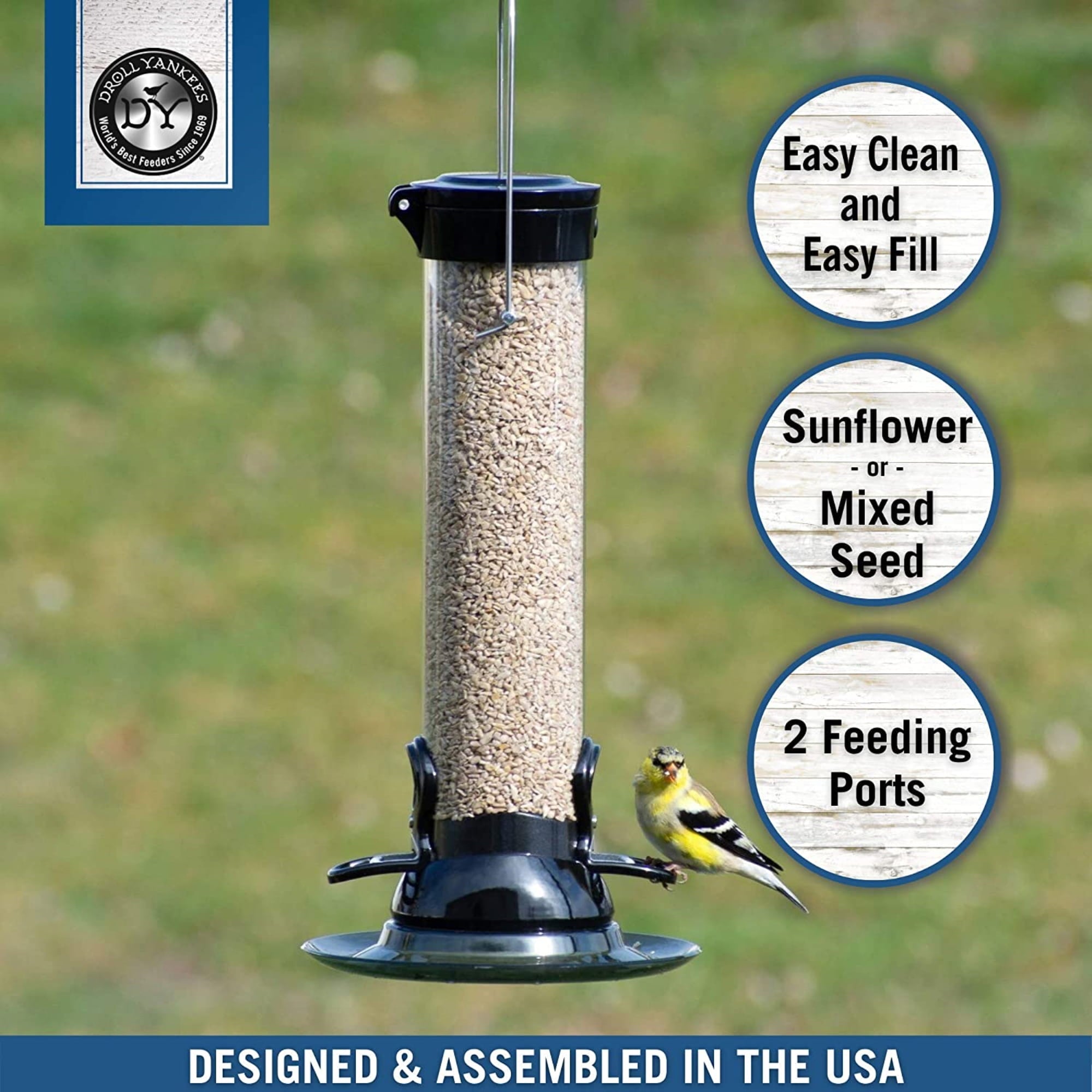 Droll Yankees Onyx Clever Clean Bird Feeder w/Easy Opening， 1# capacity， 13 in.