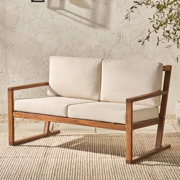 Saracina Home Modern Slat back Acacia Outdoor Bench With Cushions