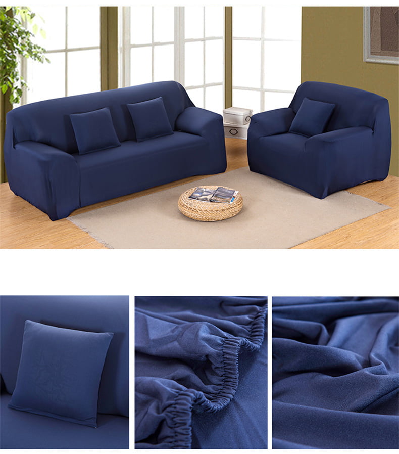 Stretch Elastic, Anti-Wrinkle, Pure Color Slipcover For 1-4 Seater Sofas For Moving Living Room Furniture (3 Seater, Blue)