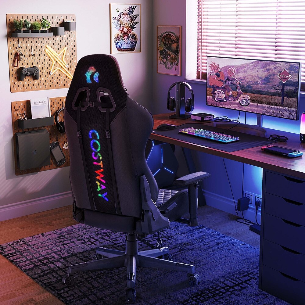 Costway Gaming Chair with RGB LED Lights Racing Game Chair with Meta